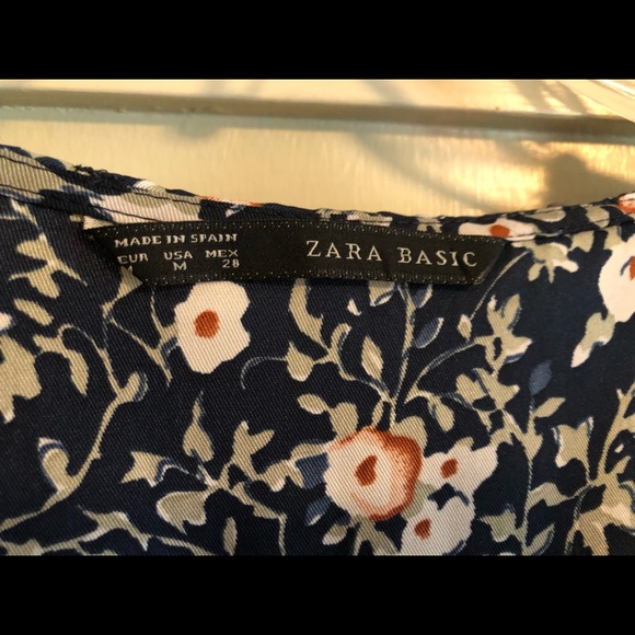 Zara Navy Floral long sleeved blouse - Picture 3 of 4
